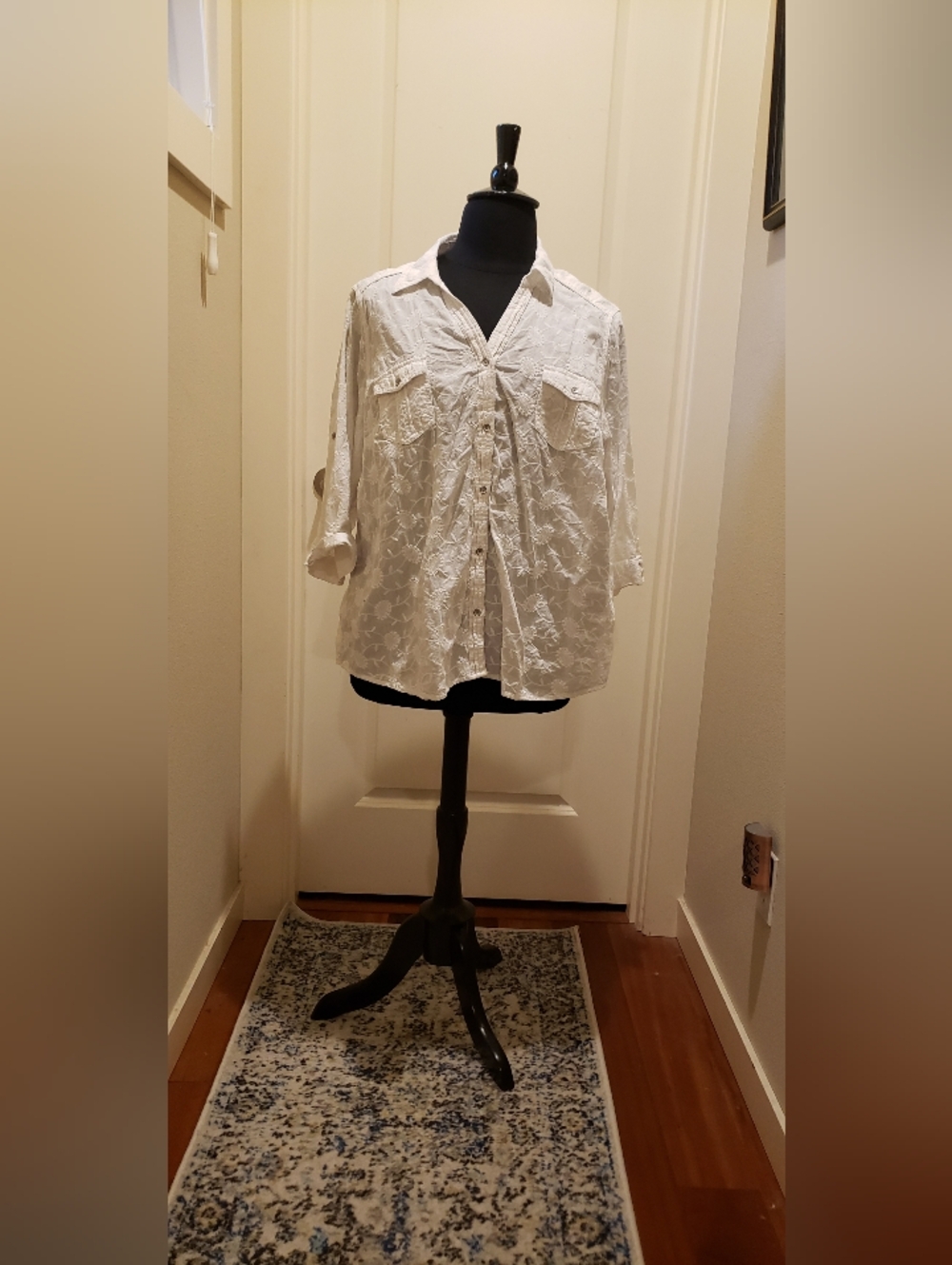 Sonoma Women's White Embroidered Button-Down Shirt
